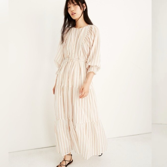 Apiece Apart Francesca Bib Tier Dress in Metallic Stripes Size 8 $425 - Picture 5 of 7